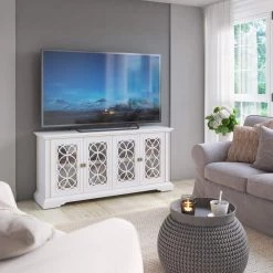 59.5 in. White TV Stand Fits TV's up to 65 in. with Adjustable Shelves by Twin Star Home -Twin Star Home Sales Store white twin star home tv stands tc60 77889 pt01 fa 1000