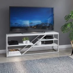 63 in. White TV Stand Fits TV's up to 70 in. with Shelves by Twin Star Home -Twin Star Home Sales Store white twin star home tv stands tc63 6845 tpt85 fa 1000