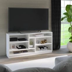 68 in. White TV Stand Fits TV's up to 80 in. with Open Shelves by Twin Star Home -Twin Star Home Sales Store white twin star home tv stands tc68 6994 pt85 44 1000