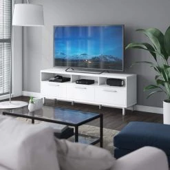 68 in. White TV Stand With 3 Drawers Fits TV's up to 80 in. by Twin Star Home -Twin Star Home Sales Store white twin star home tv stands tc68 6997 pt85 4f 1000