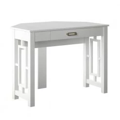 40 in. Corner White Wood 1-Shelf Writing Desk with USB Charging Ports by Twin Star Home