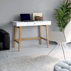 40 in. Rectangular White Wood 1 Drawer Writing Desk with USB Charging Ports by Twin Star Home -Twin Star Home Sales Store white twin star home writing desks odp6997 tpt01 31 1000