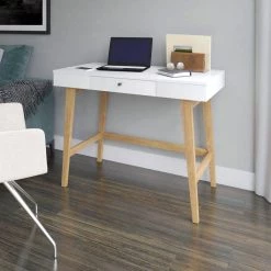 40 in. Rectangular White Wood 1 Drawer Writing Desk with USB Charging Ports by Twin Star Home -Twin Star Home Sales Store white twin star home writing desks odp6997 tpt01 66 1000