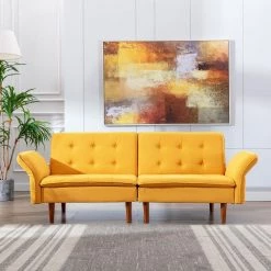 67 in. W Yellow Tufted Polyester Twin Size Sofa Bed by KINWELL -Twin Star Home Sales Store yellow kinwell sofa beds bsc077 ye 31 1000