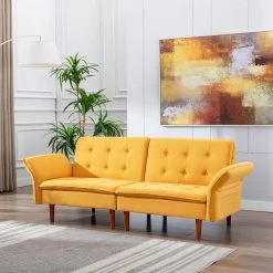 67 in. W Yellow Tufted Polyester Twin Size Sofa Bed by KINWELL -Twin Star Home Sales Store yellow kinwell sofa beds bsc077 ye 4f 1000