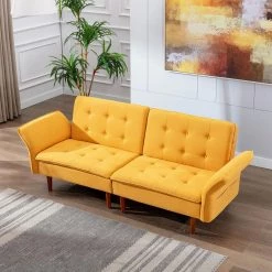 67 in. W Yellow Tufted Polyester Twin Size Sofa Bed by KINWELL -Twin Star Home Sales Store yellow kinwell sofa beds bsc077 ye c3 1000