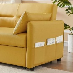 57 in. Yellow Modern Convertible Full Size Pull Out Faux Leather Sleeper Sofa Bed Reclining with Adjustable Backrest by KINWELL -Twin Star Home Sales Store yellow kinwell sofa beds bsc087 ye 31 1000