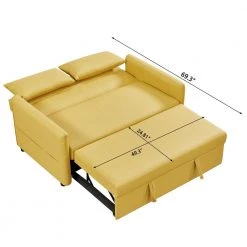 57 in. Yellow Modern Convertible Full Size Pull Out Faux Leather Sleeper Sofa Bed Reclining with Adjustable Backrest by KINWELL -Twin Star Home Sales Store yellow kinwell sofa beds bsc087 ye 4f 1000