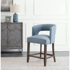 22.5 in. W x 23 in. D x 35.5 in. H Yukon Blue Upholstered Wood Counter Height Barstool by COAST TO COAST -Twin Star Home Sales Store yukon blue coast to coast bar stools 55652 31 1000